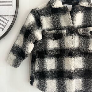 Zara Sherpa Black and White Checkered Kids Jacket